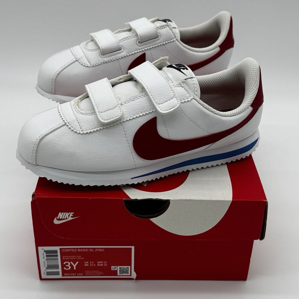 Nike Cortez Basic SL PSV 904767-103 Kids 3Y White Red Blue Hook Loop NIB